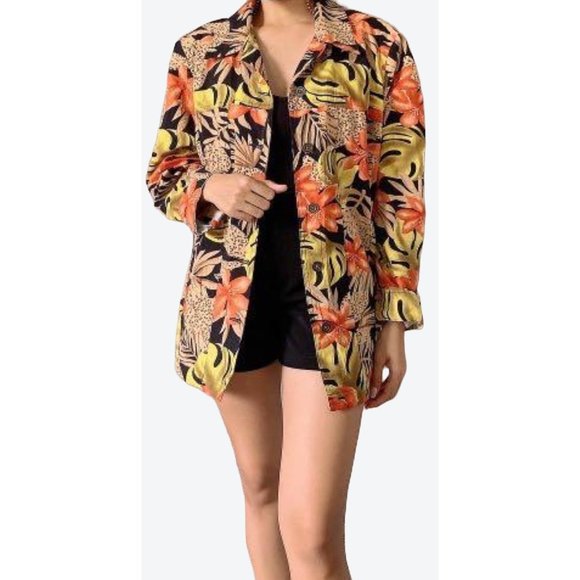 Allison Daley Tropical Floral Button Up Blazer Size 10 - Picture 14 of 14